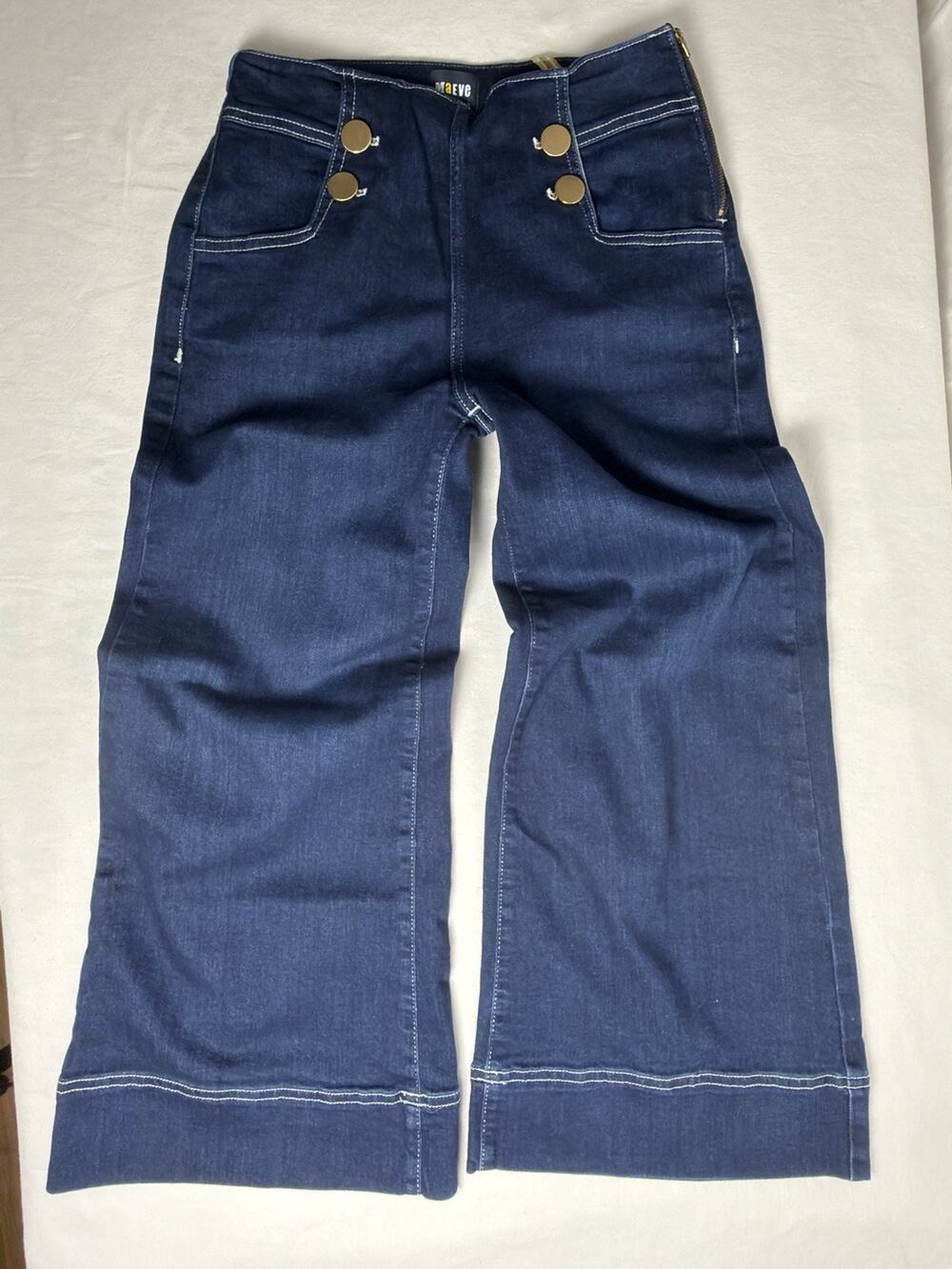 Maeve Anthropologie Sailor Jeans 27 Wide Leg High Rise Gold Button Dark Wash